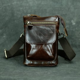 Genuine Leather Men's Waist Bag - Anti-Theft 7-Inch Phone Crossbody Bag with Adjustable Strap, Large Capacity & Hook Closure, Casual Outdoor Sports & Daily Commute Bag for Men, Leather Crossbody Bag, Vintage Leather Look, Secure Zipper Closure