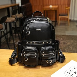 Women's Large Capacity Backpack - School, Work, Travel Backpack with Multiple Compartments, Heavy-Duty Shoulder Straps & Zipper Closure - Laptop Bag for Women, Business, College, Everyday Use - Available in Black, Brown, White - Elegant Minimalist Design, Backpack for Travel, Sleek Modern Look, Metallic Accents, Stylish Tote, Reinforced Straps, Professional Women